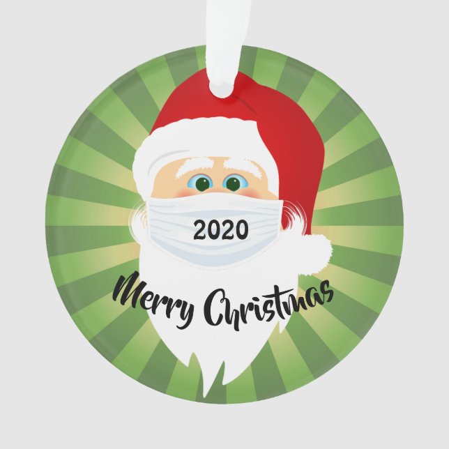 Masked Santa 2020 Green Starburst Acrylic Ornament (Front)