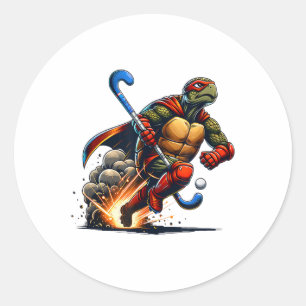 Masked Turtle Field Hockey Hero Action Sprint  Classic Round Sticker