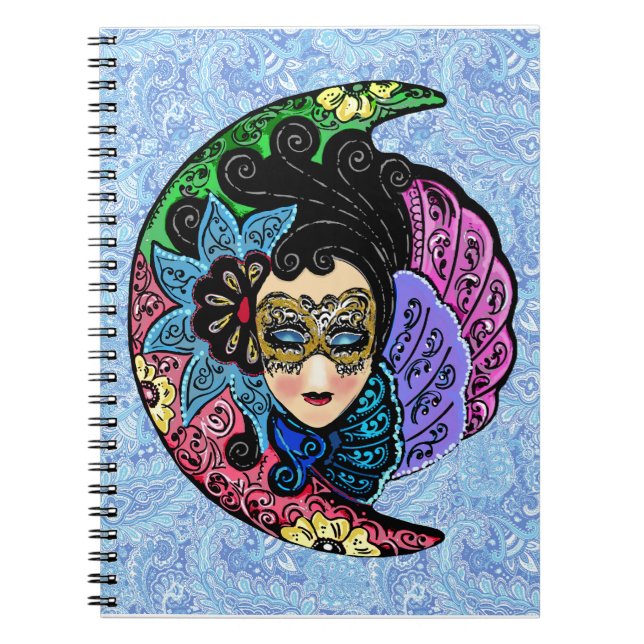 Masked Woman and Crescent Moon Notebook (Front)