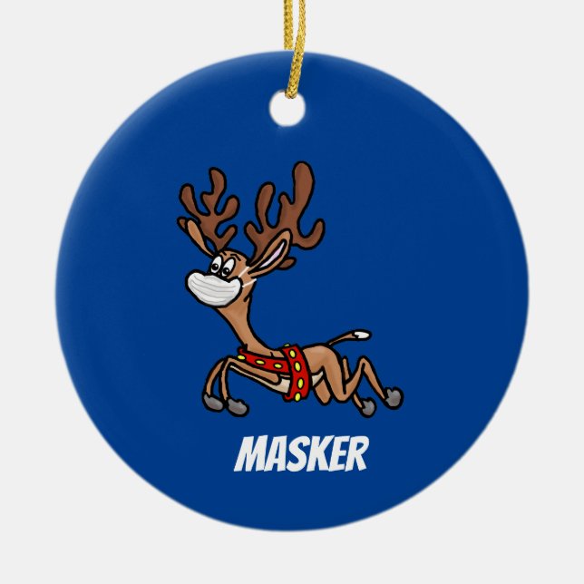 Masker the Reindeer Christmas Ornament (Front)