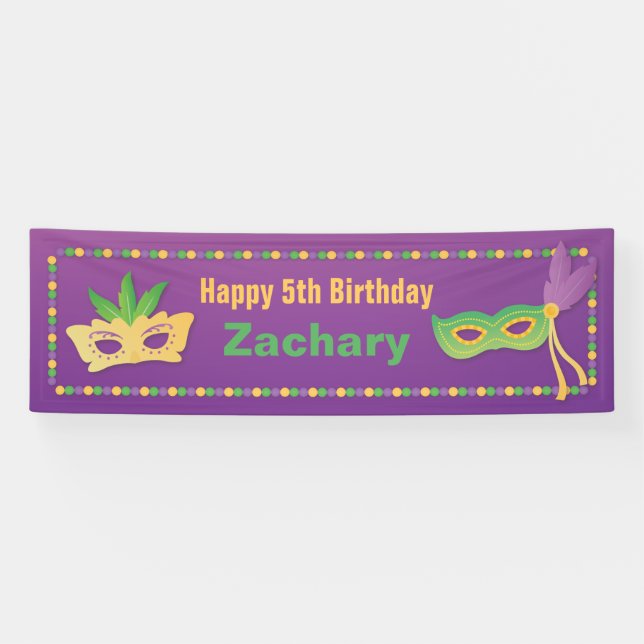 Masks and Beads Mardi Gras Birthday Party Banner (Horizontal)