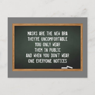 Masks are the new bra joke blackboard postcard