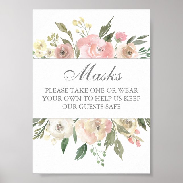 Masks Covid Safety Elegant Floral Wedding Poster (Front)