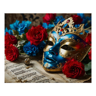 Masks & Melody - Baroque elegance in blue and Poster