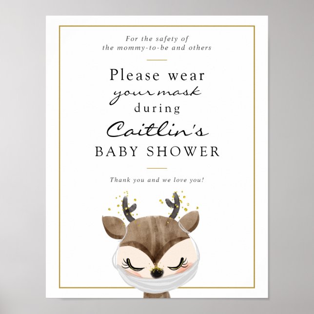 Masks Required Baby Woodland Deer Shower Sign (Front)