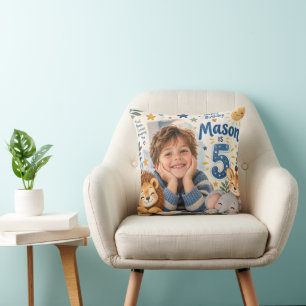 Mason 5th Birthday Safari Animals Photo Throw Pill Cushion