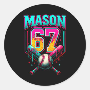 Mason 67 Funny Ice Cream Drip Baseball Ice Cream D Classic Round Sticker