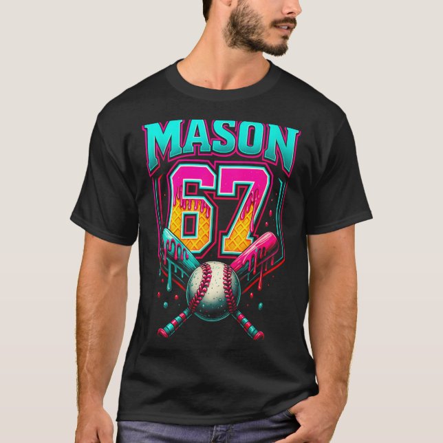 Mason 67 Funny Ice Cream Drip Baseball Ice Cream D T-Shirt (Front)