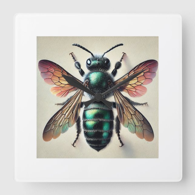 mason bee 081024IREF247 - Watercolor Square Wall Clock (Front)