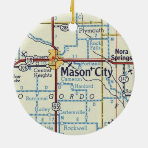 Mason City Iowa Vintage Map Ceramic Tree Decoration