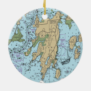 Mason Island Mystic CT Chart Ceramic Tree Decoration
