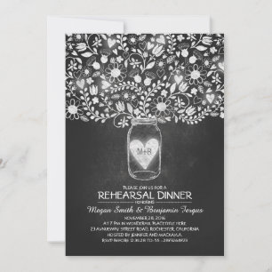 Mason jar and chalkboard flowers rehearsal dinner invitation