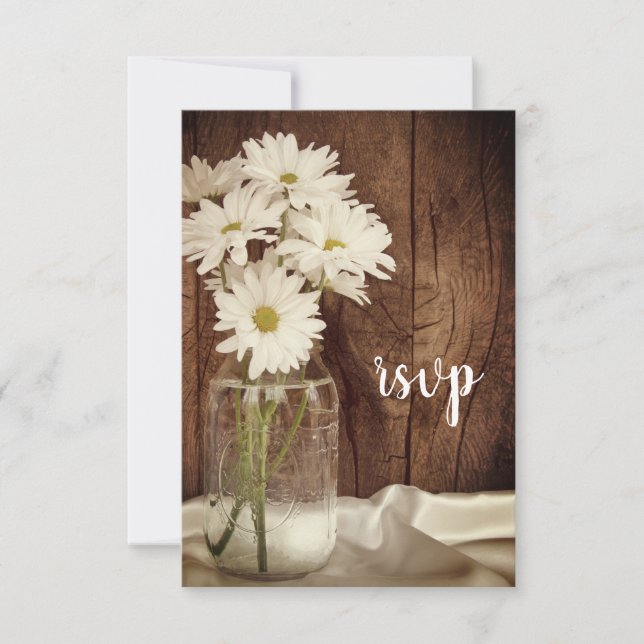 Mason Jar and Daisies Country Barn Wedding RSVP (Front)
