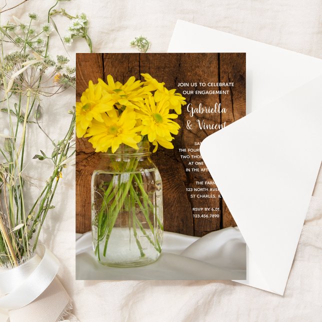Mason Jar and Daisies Country Engagement Party Invitation (Creator Uploaded)