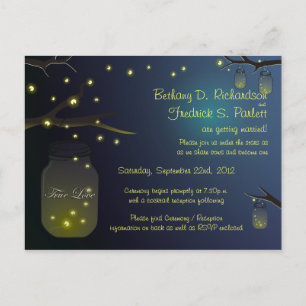 Mason Jar and Fireflies at Dusk Wedding Invitation Postcard