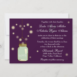 Mason Jar and Fireflies Heart Wedding Invitation