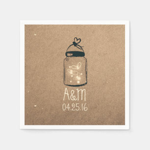Mason Jar and Fireflies Rustic Napkin