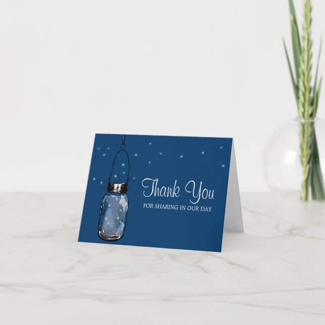 Mason Jar and Fireflies Thank You Card (Front)