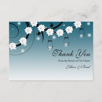 Mason Jar and Fireflies Thank You Card - Blue