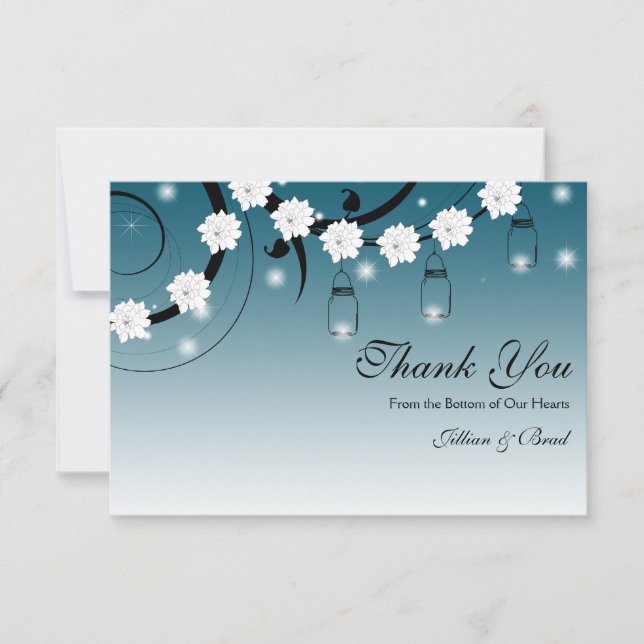 Mason Jar and Fireflies Thank You Card - Blue (Front)