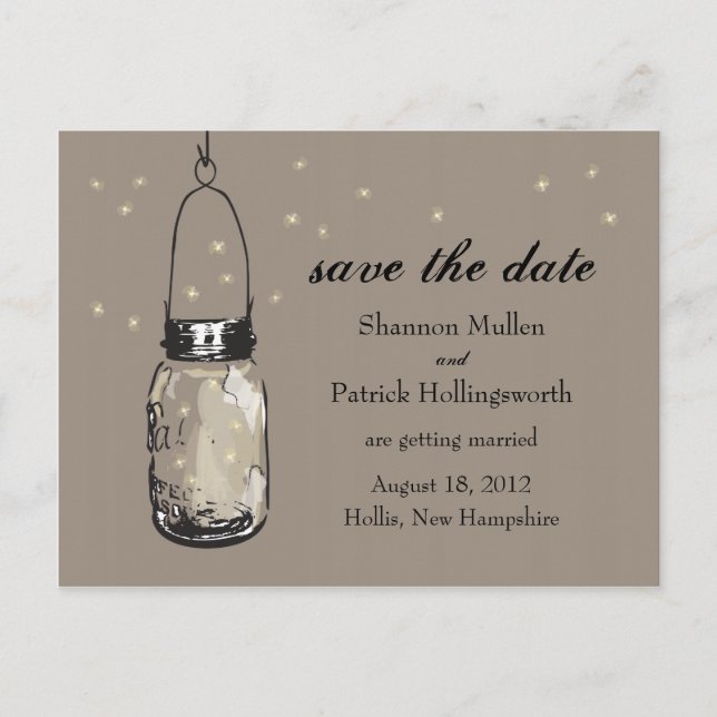 Mason Jar and Fireflies Wedding Invitations (Front)