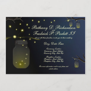 Mason Jar and Firefly Wedding Invitation at Dusk