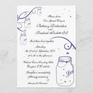 Mason Jar and Firefly Wedding Invitation - Grape
