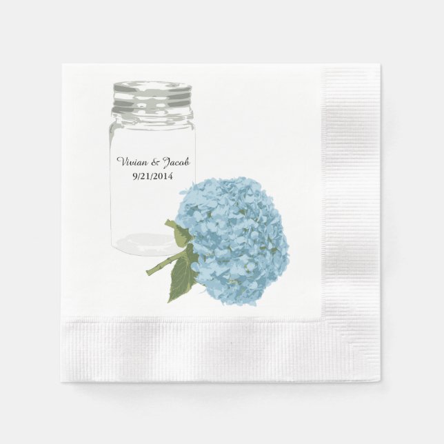 Mason Jar and Hydrangea Custom Wedding Napkins (Front)