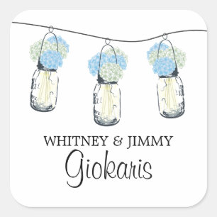 Mason Jar and Hydrangeas Wedding Square Sticker