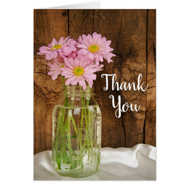 Mason Jar and Pink Daisies Barn Wedding Thank You (Front)