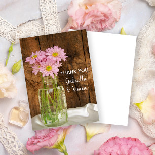 Mason Jar and Pink Daisies Barn Wedding Thank You Card