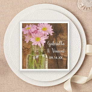 Mason Jar and Pink Daisies Country Barn Wedding Napkin