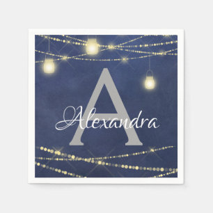 Mason Jar and String Lights Monogram Birthday Napkin