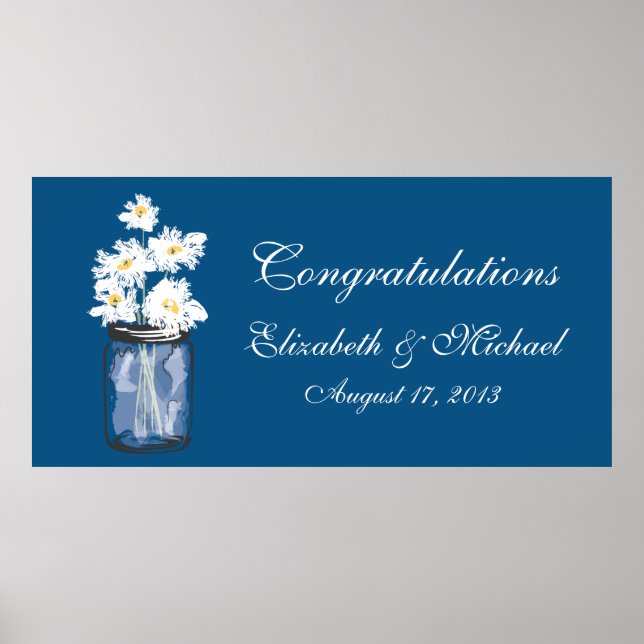 Mason Jar and White Daisies Banner Poster (Front)