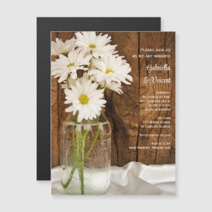 Mason Jar and White Daisies Barn Wedding Magnetic Invitation