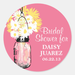 Mason Jar and White Daisies Bridal Shower Classic Round Sticker