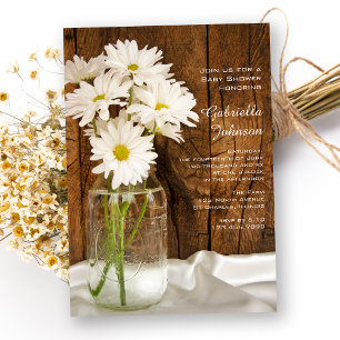 Mason Jar and White Daisies Country Baby Shower Invitation