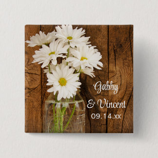 Mason Jar and White Daisies Country Barn Wedding 15 Cm Square Badge