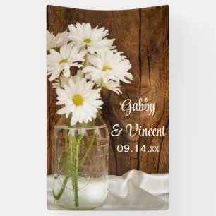 Mason Jar and White Daisies Country Barn Wedding Banner