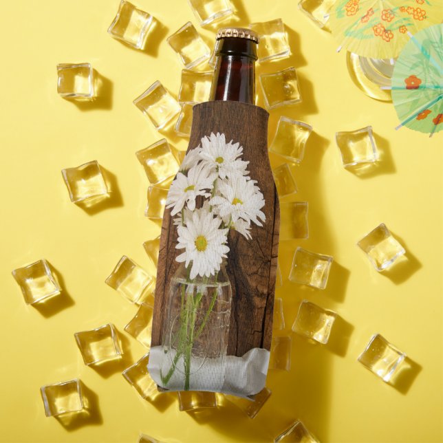 Mason Jar and White Daisies Country Barn Wedding Bottle Cooler (In Situ Summer)