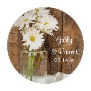 Mason Jar and White Daisies Country Barn Wedding Cutting Board