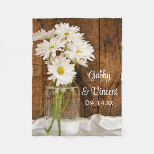 Mason Jar and White Daisies Country Barn Wedding Fleece Blanket