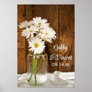 Mason Jar and White Daisies Country Barn Wedding Poster