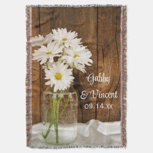Mason Jar and White Daisies Country Barn Wedding Throw Blanket