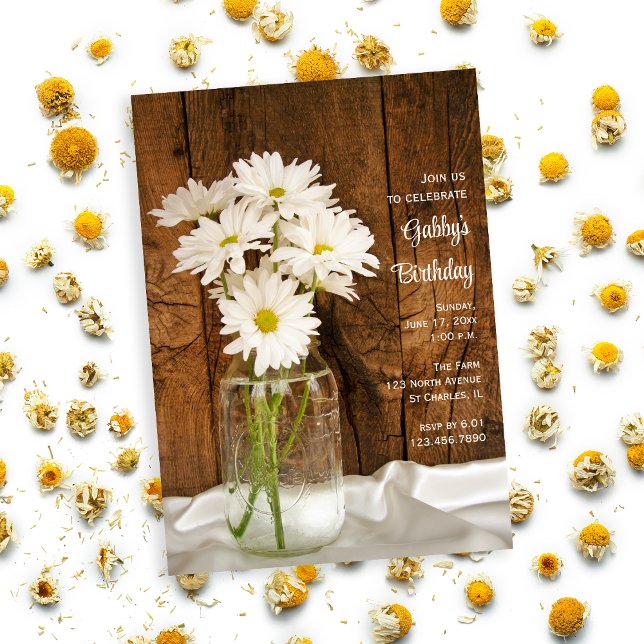 Mason Jar and White Daisies Country Birthday Party Invitation (Creator Uploaded)