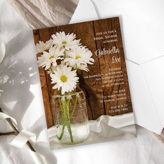 Mason Jar and White Daisies Country Bridal Shower Invitation (Creator Uploaded)