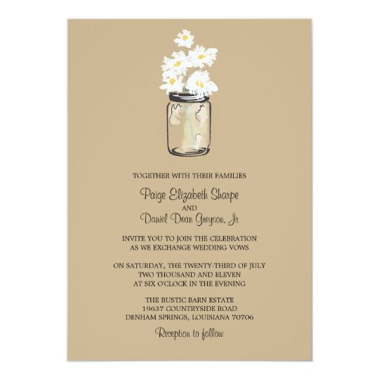 Mason Jar and White Daisies Wedding Card
