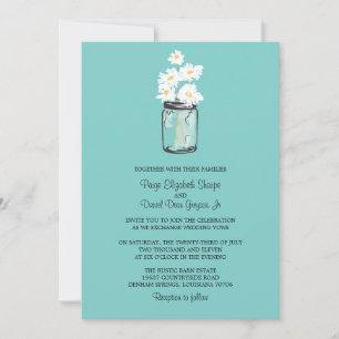Mason Jar and White Daisies Wedding Invitation
