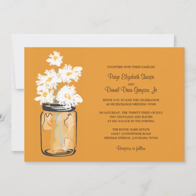 Mason Jar  and White Daisies Wedding Invitation (Front)
