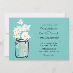Mason Jar and White Daisies Wedding Invitation